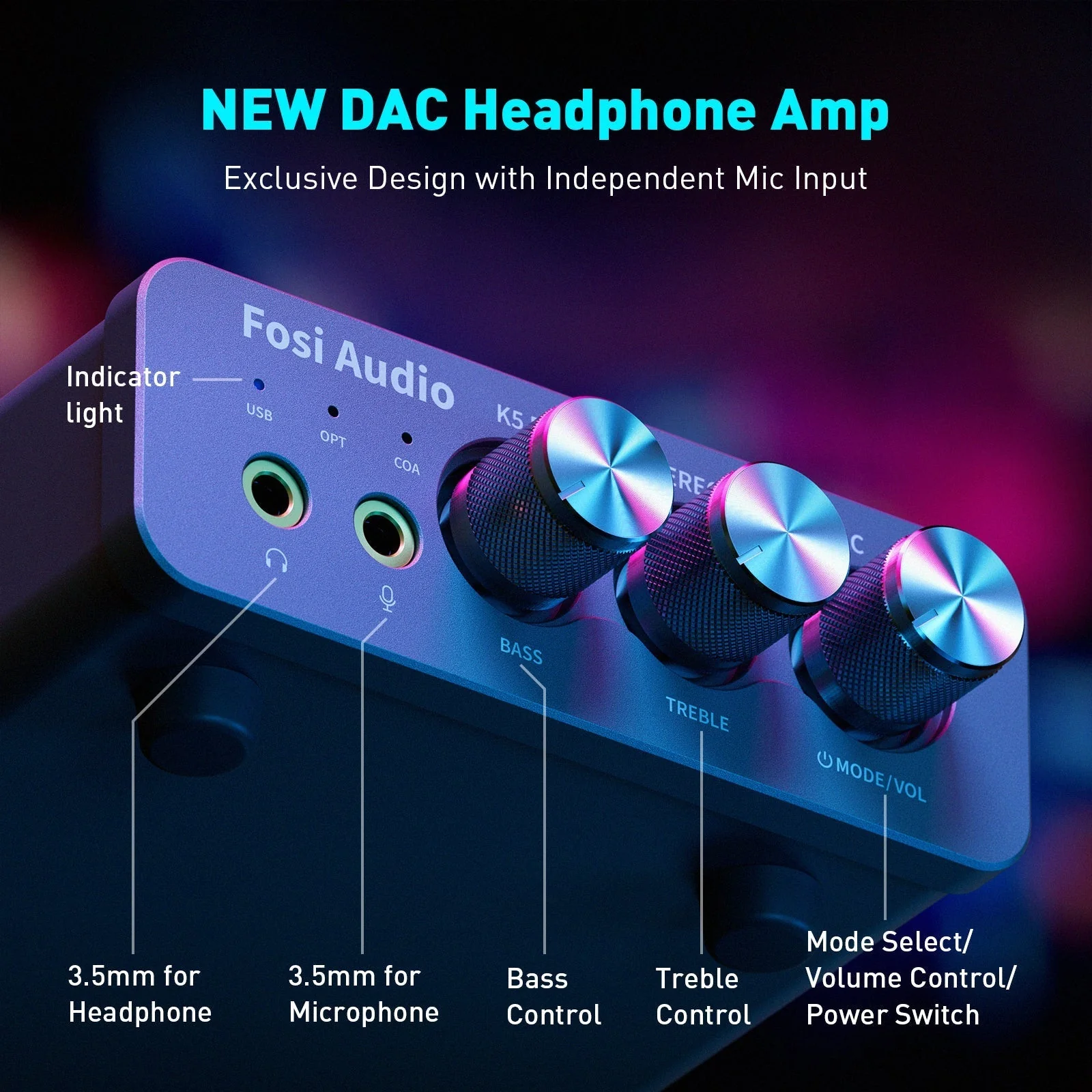 Fosi Audio K5 Pro Gaming DAC/ Headphone Amplifier - Image 4